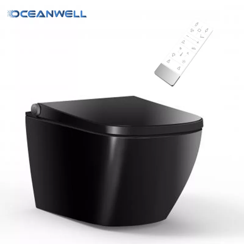 New Wall Hung Square Black Smart Toilet with Toilet Tanks