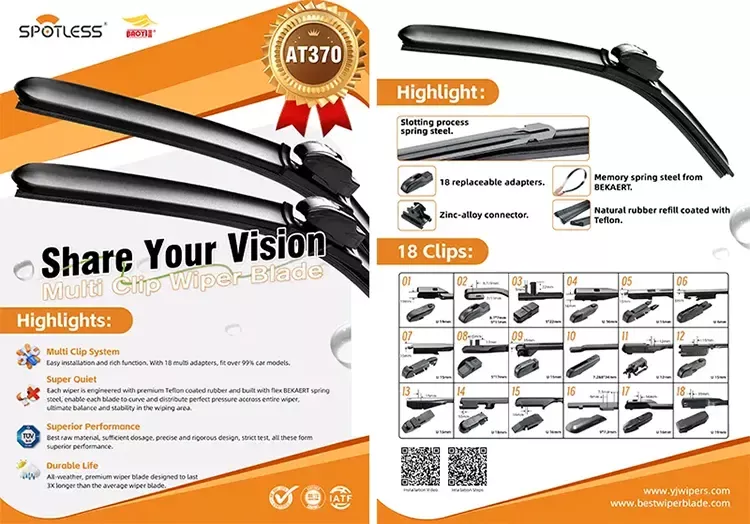 Different types of windshield wiper blades including flat, hybrid and conventional designs