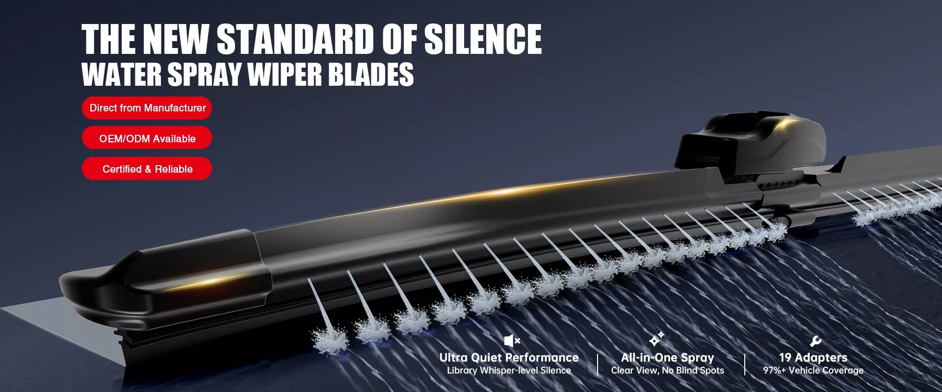 <p>Water spray windshield wiper blade with integrated washer system for OEM and wholesale supply</p>